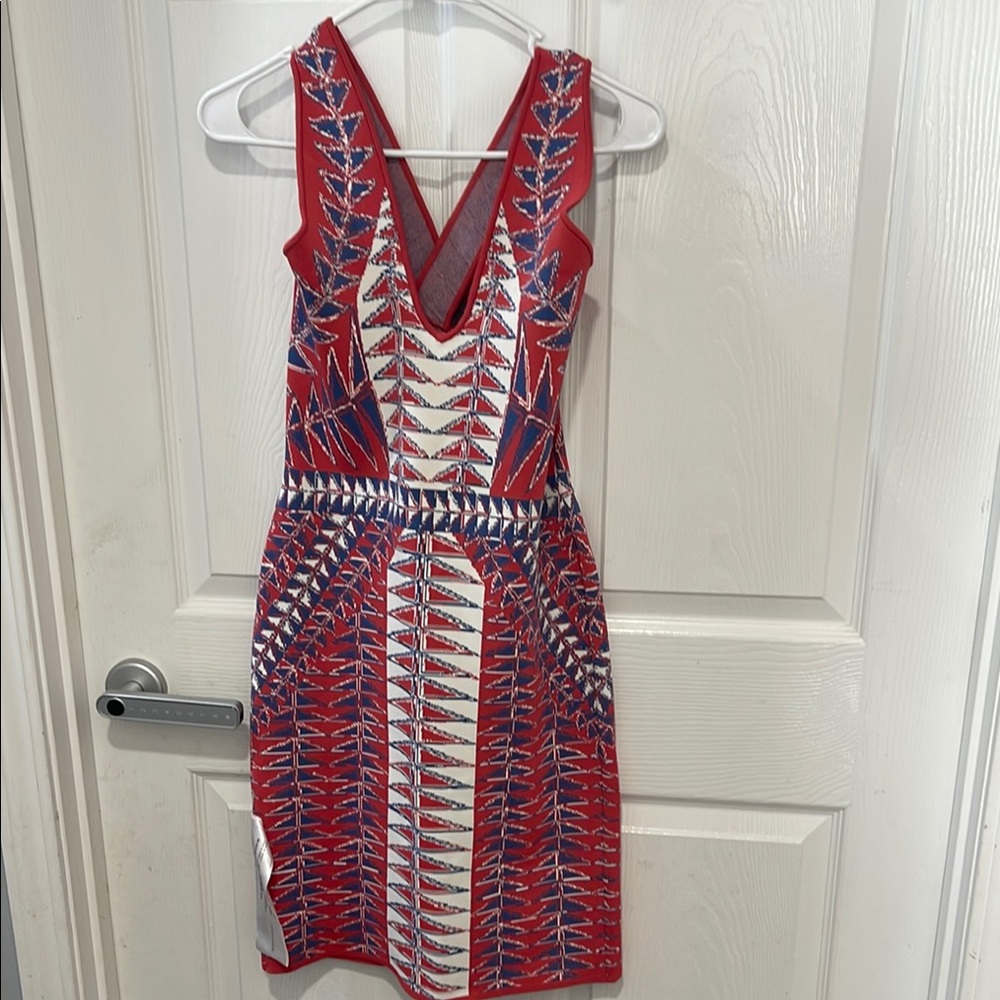 NWT BCBGMaxAzria Red and White Sheath Mini Dress